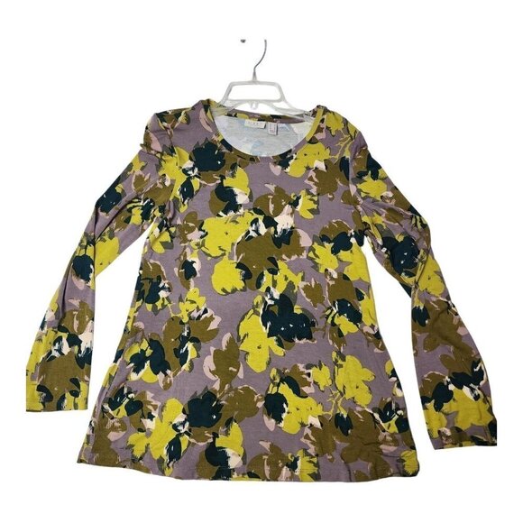 LOGO by Lori Goldstein Tops - Lori Goldstein LOGO Top Women Small Green Floral Tunic Lagenlook Relaxed Casual